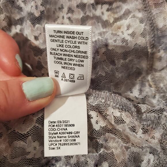 LOGO by Lori Goldstein Floral Tie Dye Sheer Lace Top Womens Size 5X Long Sleeve - Picture 10 of 11